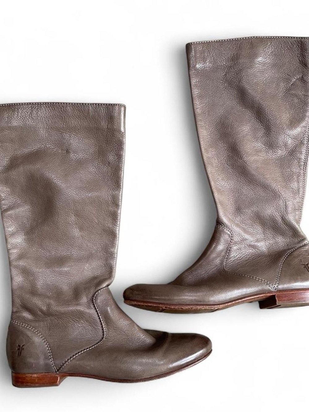 Frye Women's Taupe Leather Mid-Calf Heeled Riding Boots